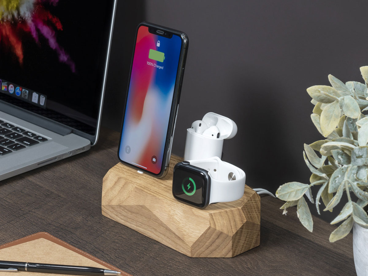 Oakywood Triple Dock Oak - Houten USB-C & Apple Watch Dock