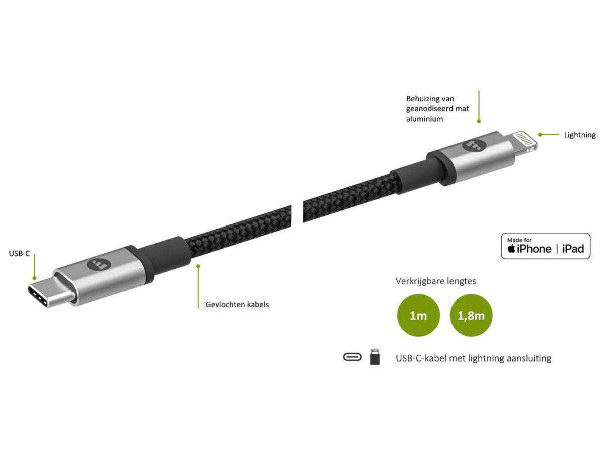 Archeologie Neerduwen Bestudeer Mophie USB-C naar Lightning Kabel 100cm Zwart
