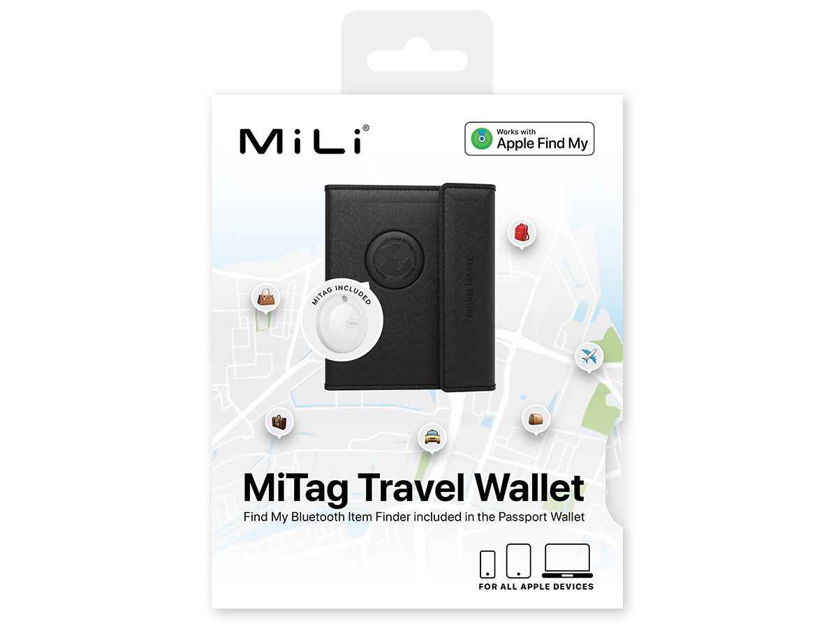 MiLi MiTag Travel Wallet Zwart Paspoorthoes met Tracker - Werkt met Apple Find My app!