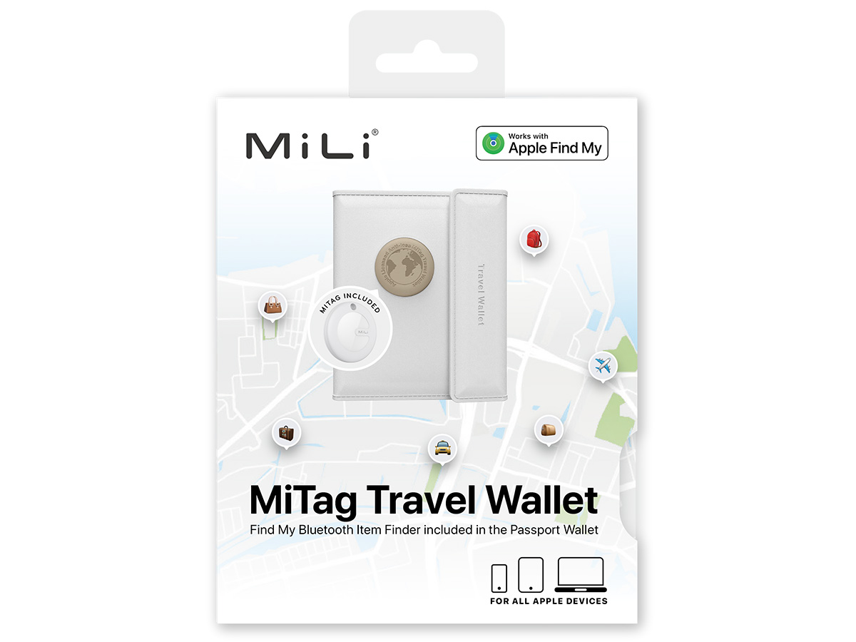 MiLi MiTag Travel Wallet Wit Paspoorthoes met Tracker - Werkt met Apple Find My app!