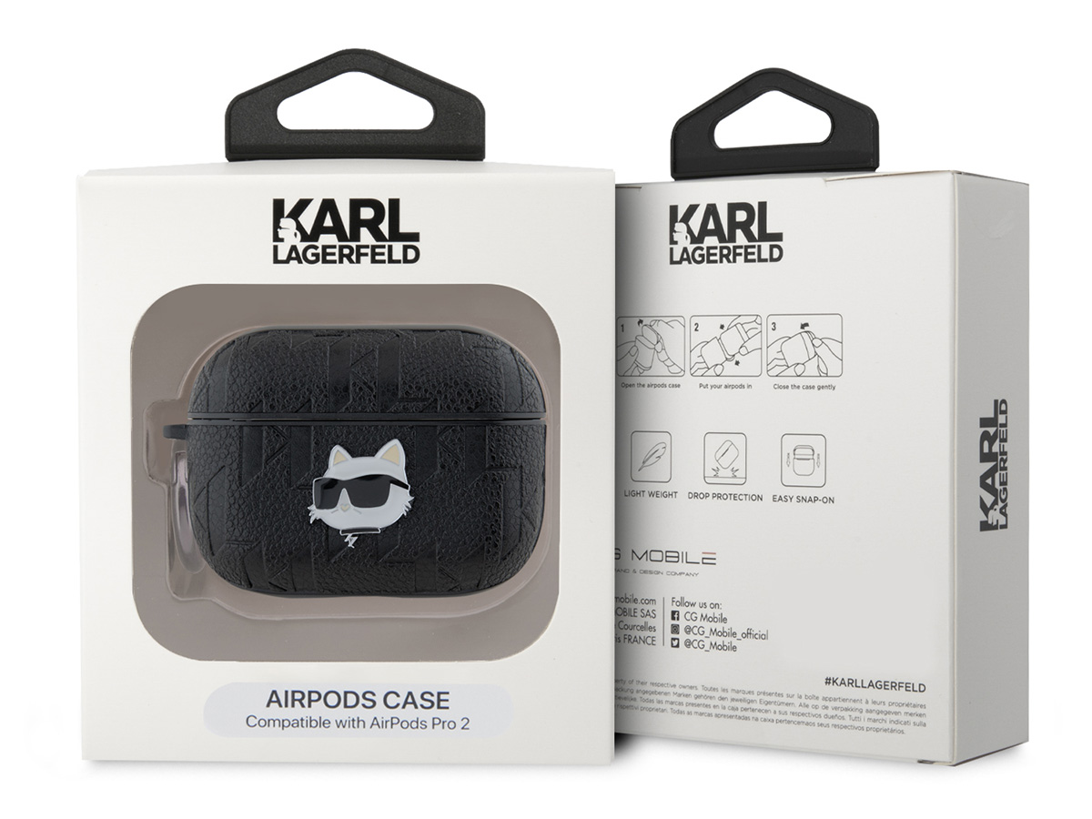 Karl Lagerfeld Ikonik Choupette Monogram Case Zwart - AirPods Pro 1 & 2 Case Hoesje