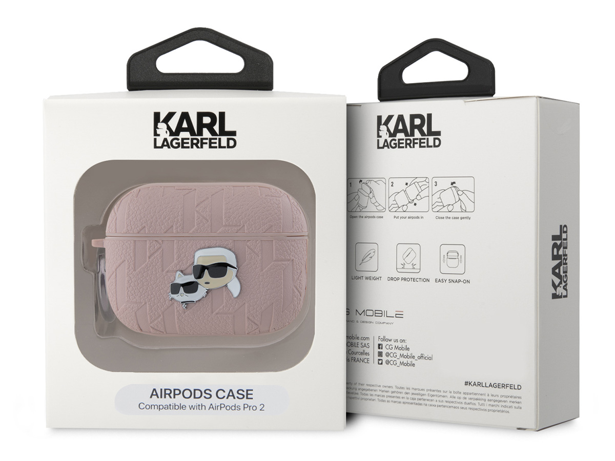 Karl Lagerfeld Ikonik Duo Monogram Case Roze - AirPods Pro 1 & 2 Case Hoesje