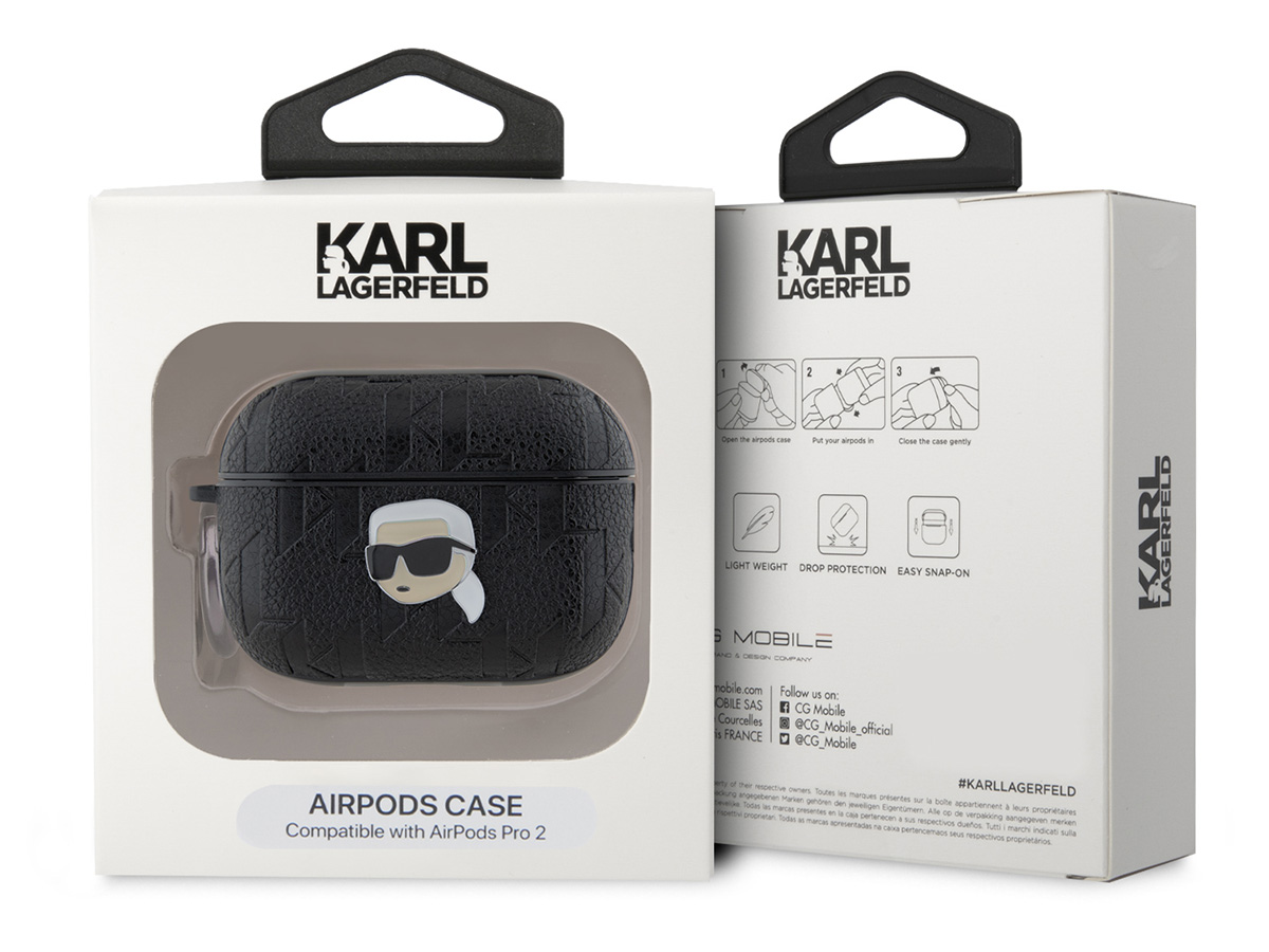 Karl Lagerfeld Ikonik Karl Monogram Case Zwart - AirPods Pro 1 & 2 Case Hoesje