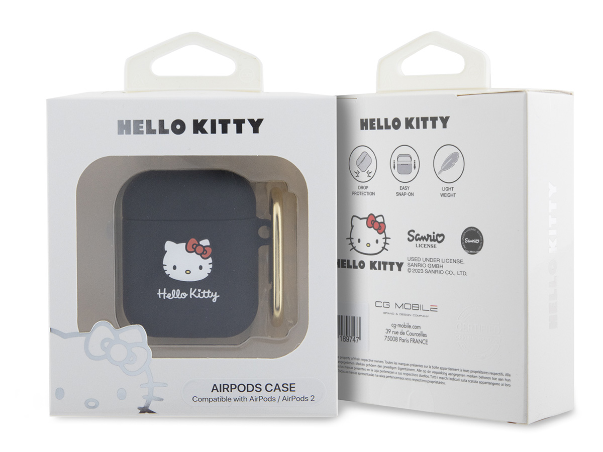 Hello Kitty Silicone Case Zwart - AirPods 1 & 2 Case Hoesje