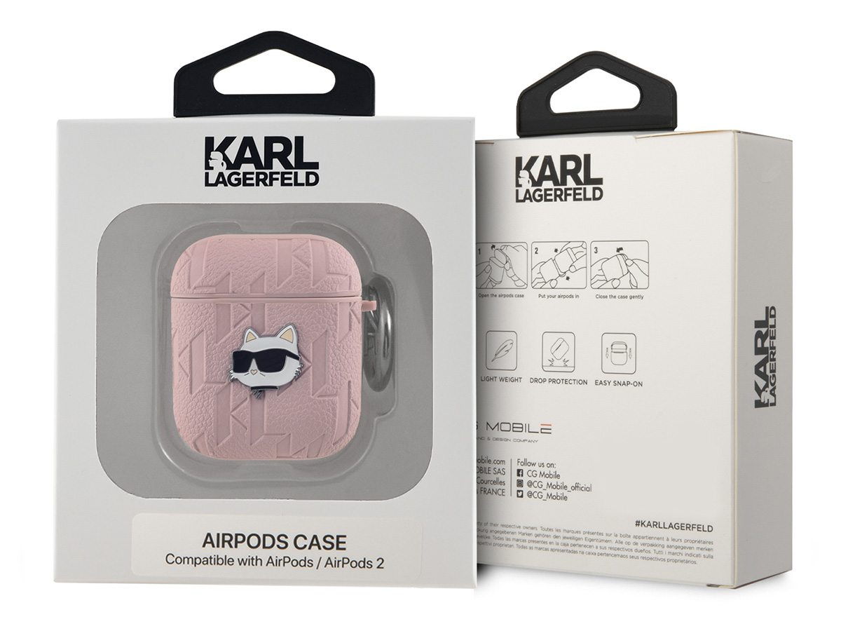 Karl Lagerfeld Ikonik Choupette Monogram Case Roze - AirPods 1 & 2 Case Hoesje