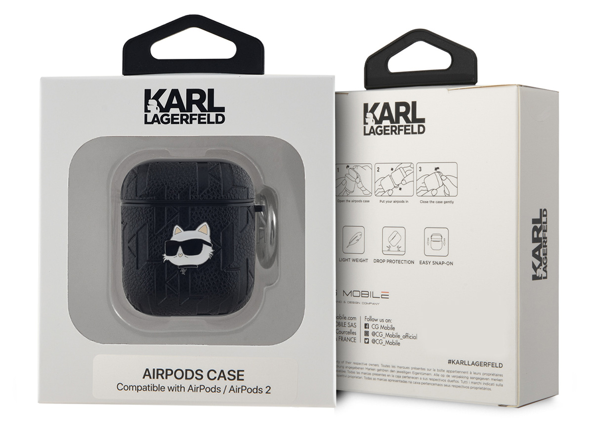 Karl Lagerfeld Ikonik Choupette Monogram Case Zwart - AirPods 1 & 2 Case Hoesje