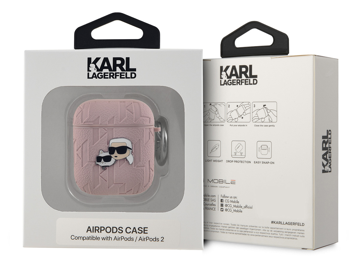 Karl Lagerfeld Ikonik Duo Monogram Case Roze - AirPods 1 & 2 Case Hoesje