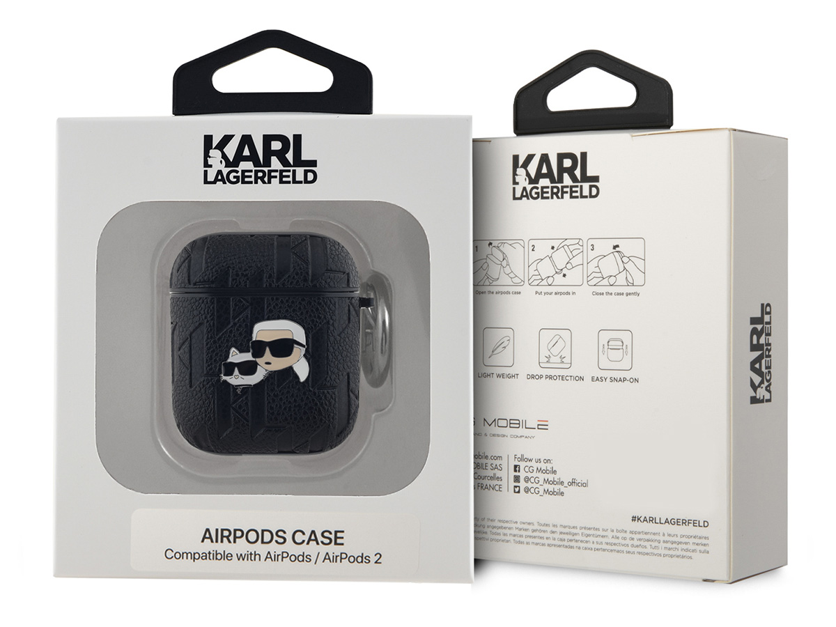 Karl Lagerfeld Ikonik Duo Monogram Case Zwart - AirPods 1 & 2 Case Hoesje