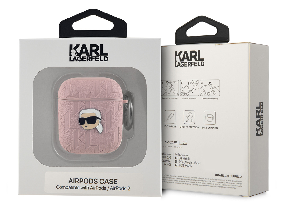 Karl Lagerfeld Ikonik Karl Monogram Case Roze - AirPods 1 & 2 Case Hoesje