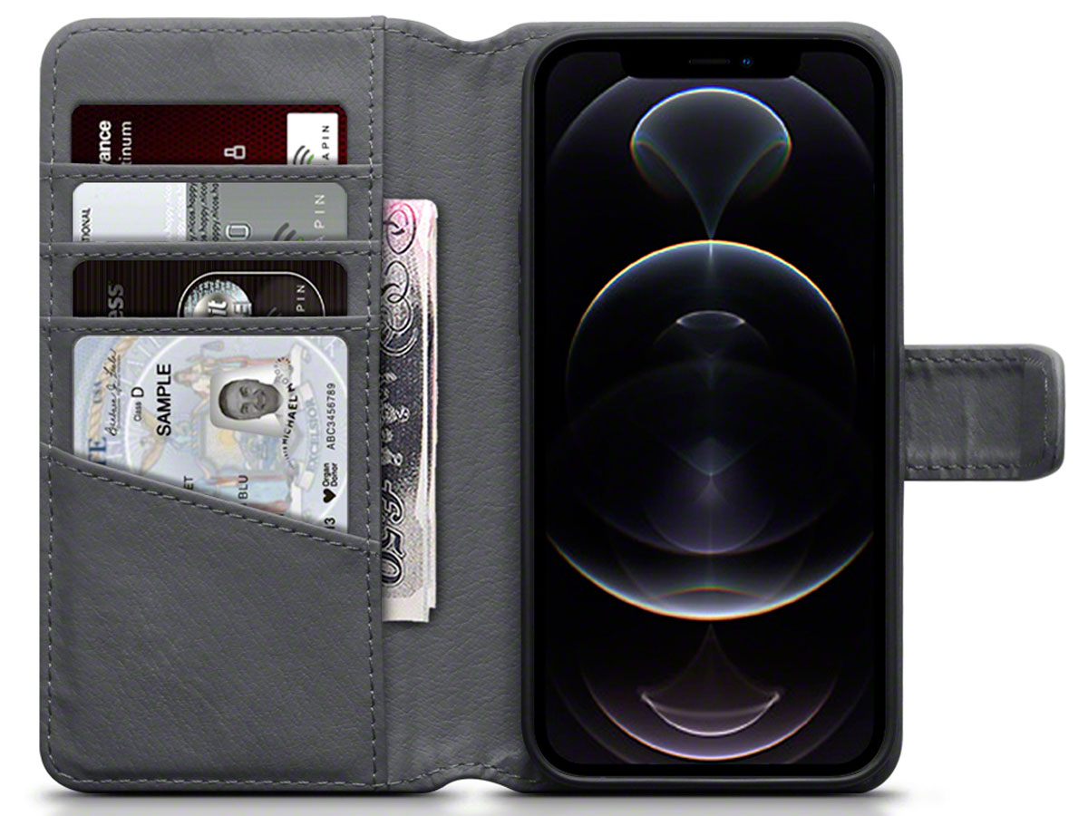 CaseBoutique Leather Wallet Grijs Leer - iPhone 12/12 Pro hoesje