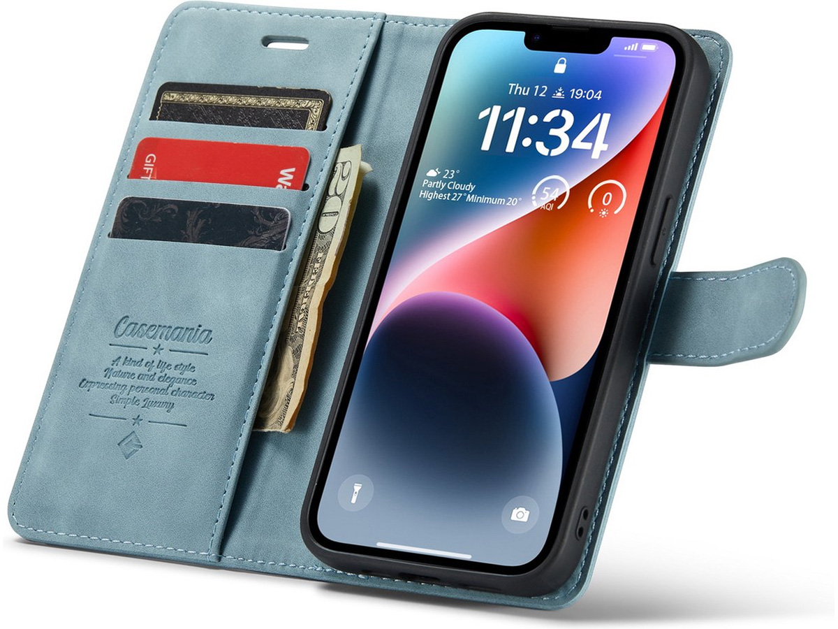 CaseMania 2in1 Magnetic Bookcase Aqua - iPhone 12/12 Pro Hoesje