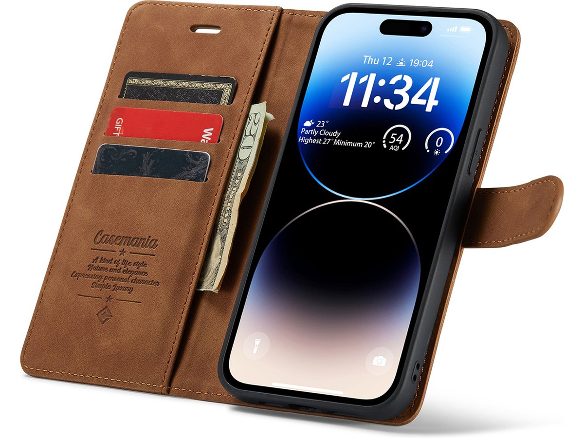 CaseMania 2in1 Magnetic Bookcase Cognac - iPhone 12/12 Pro Hoesje
