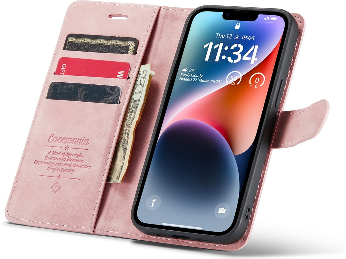 CaseMania 2in1 Magnetic Bookcase Roze - iPhone 12/12 Pro Hoesje