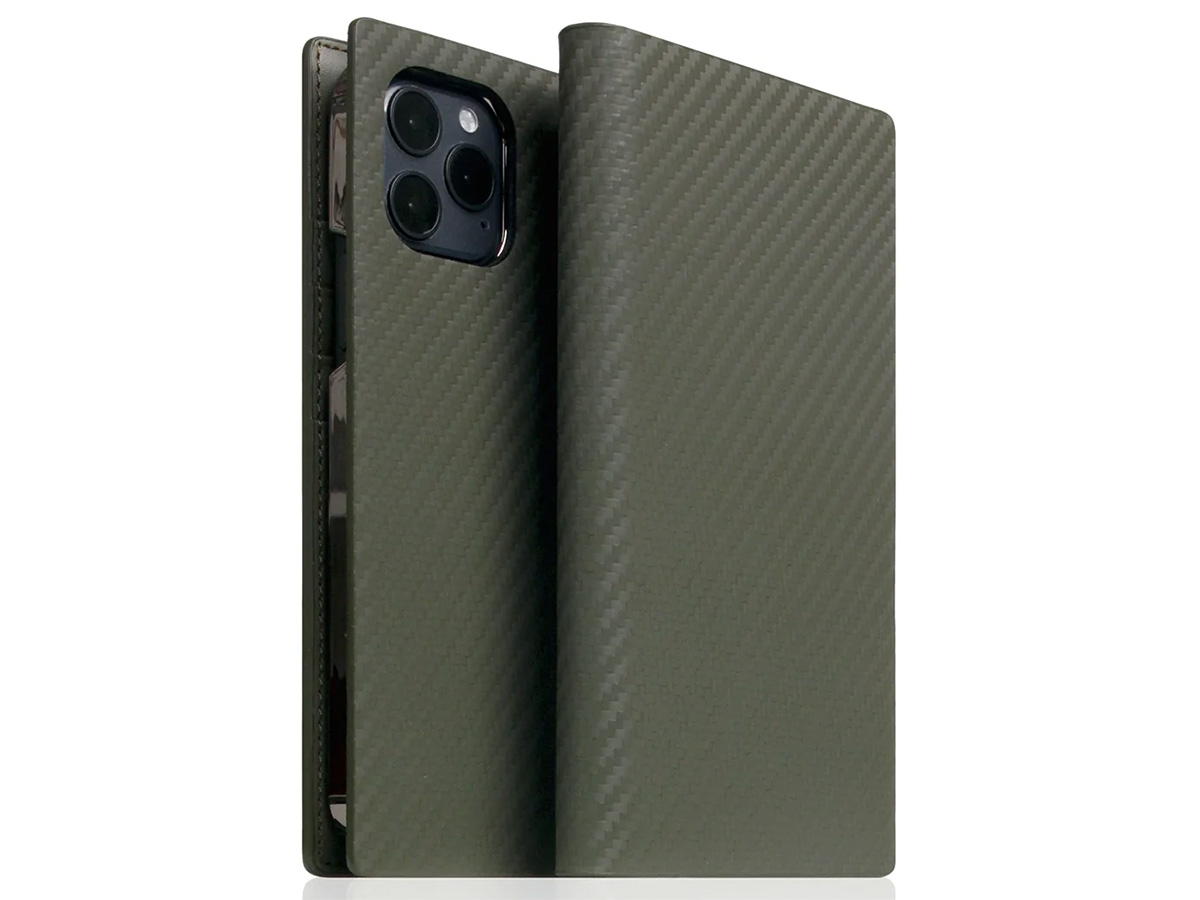 SLG Design D+ Italian Carbon Bookcase Khaki - iPhone 12 Pro Max hoesje