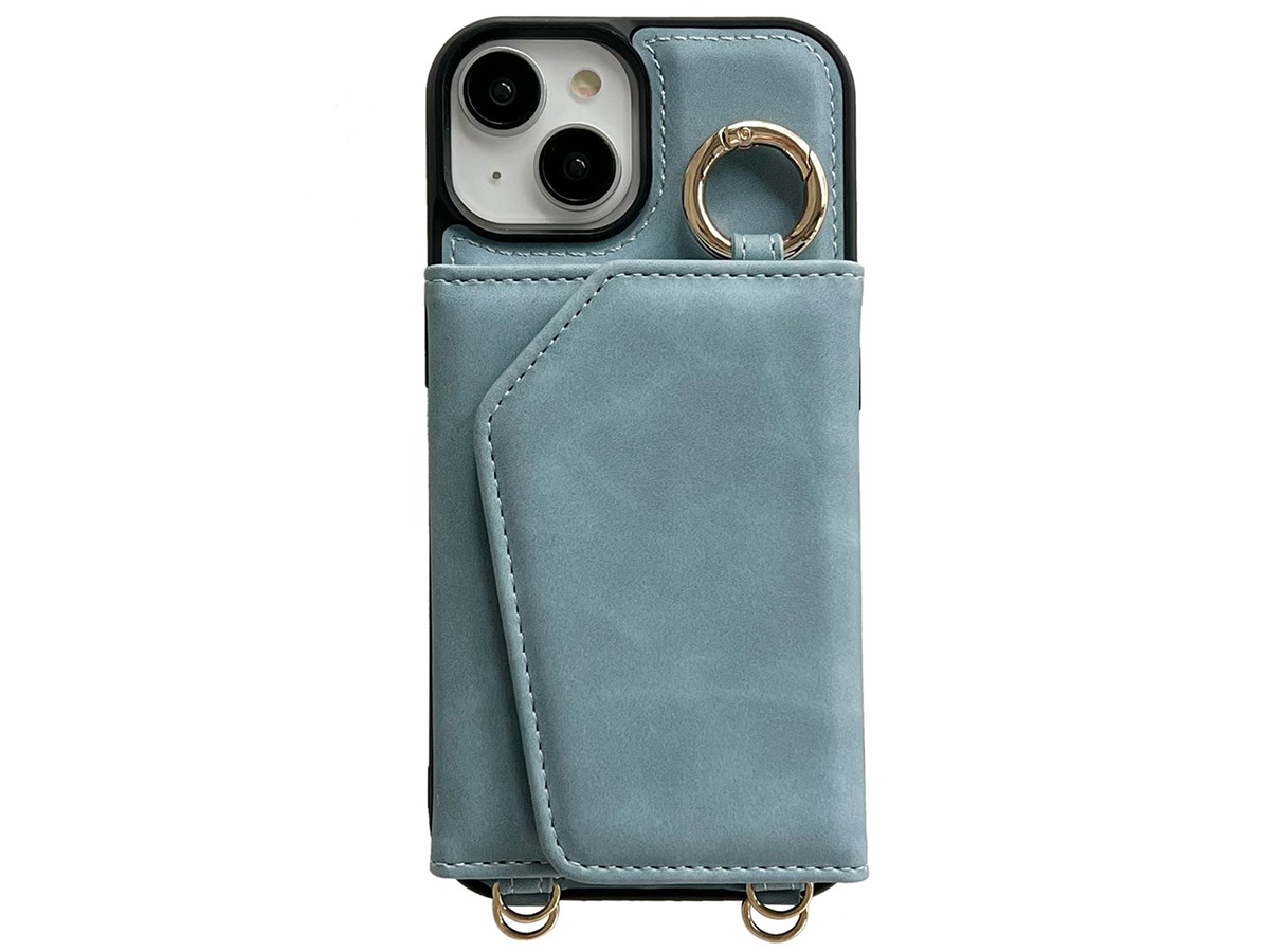 CaseMania 2in1 Koord Case met MagSafe Spiegel Wallet Aqua - iPhone 14 Hoesje