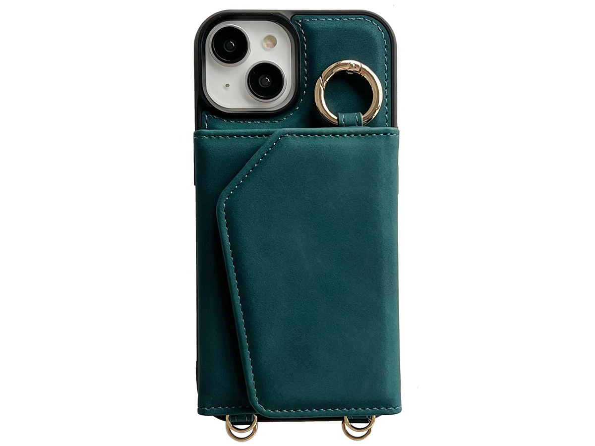 CaseMania 2in1 Koord Case met MagSafe Spiegel Wallet Groen - iPhone 14 Hoesje