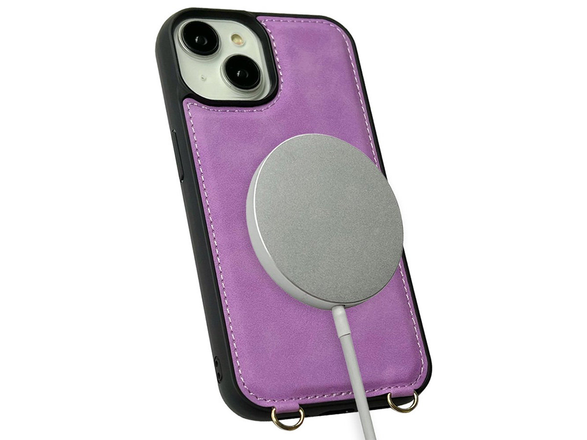 CaseMania 2in1 Koord Case met MagSafe Spiegel Wallet Paars - iPhone 14 Hoesje