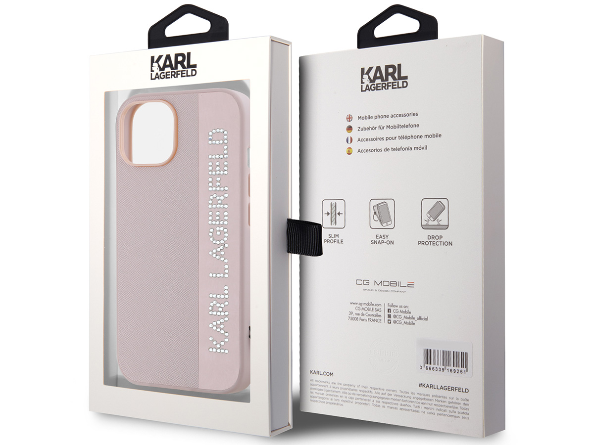 Karl Lagerfeld Saffiano Charm Case Roze - iPhone 14/13 hoesje