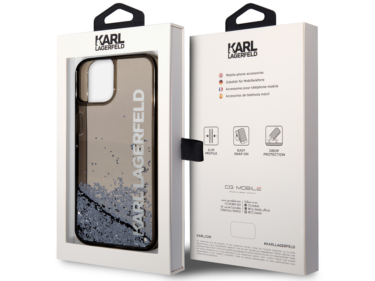 Karl Lagerfeld Liquid Glitter Case Zwart - iPhone 14 Plus/15 Plus hoesje