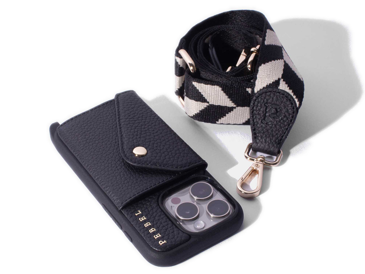 Pebbel Crossbody Case met Jessie Koord - iPhone 14 Plus Hoesje Leer Zwart