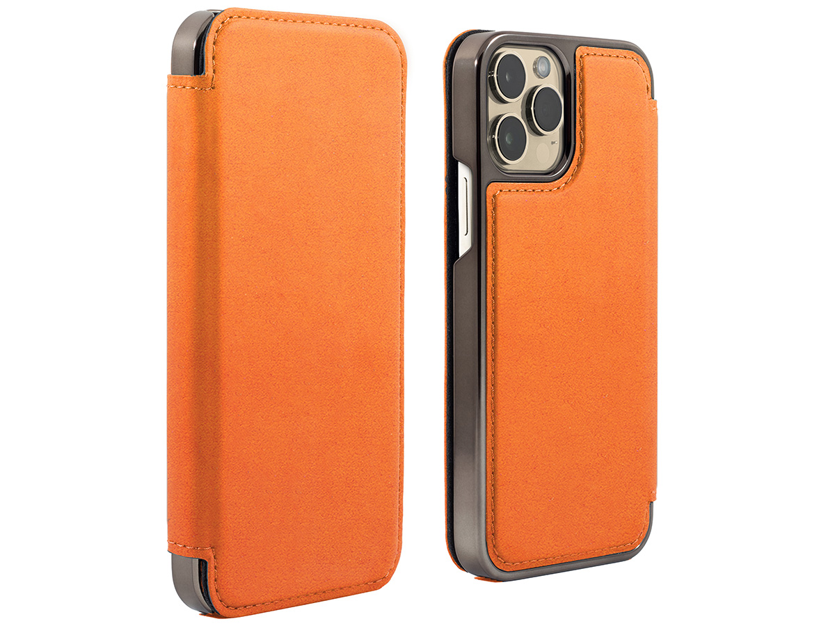 Clip vlinder amusement micro Greenwich Alcantara Case iPhone 14 Pro Hoesje | Oranje