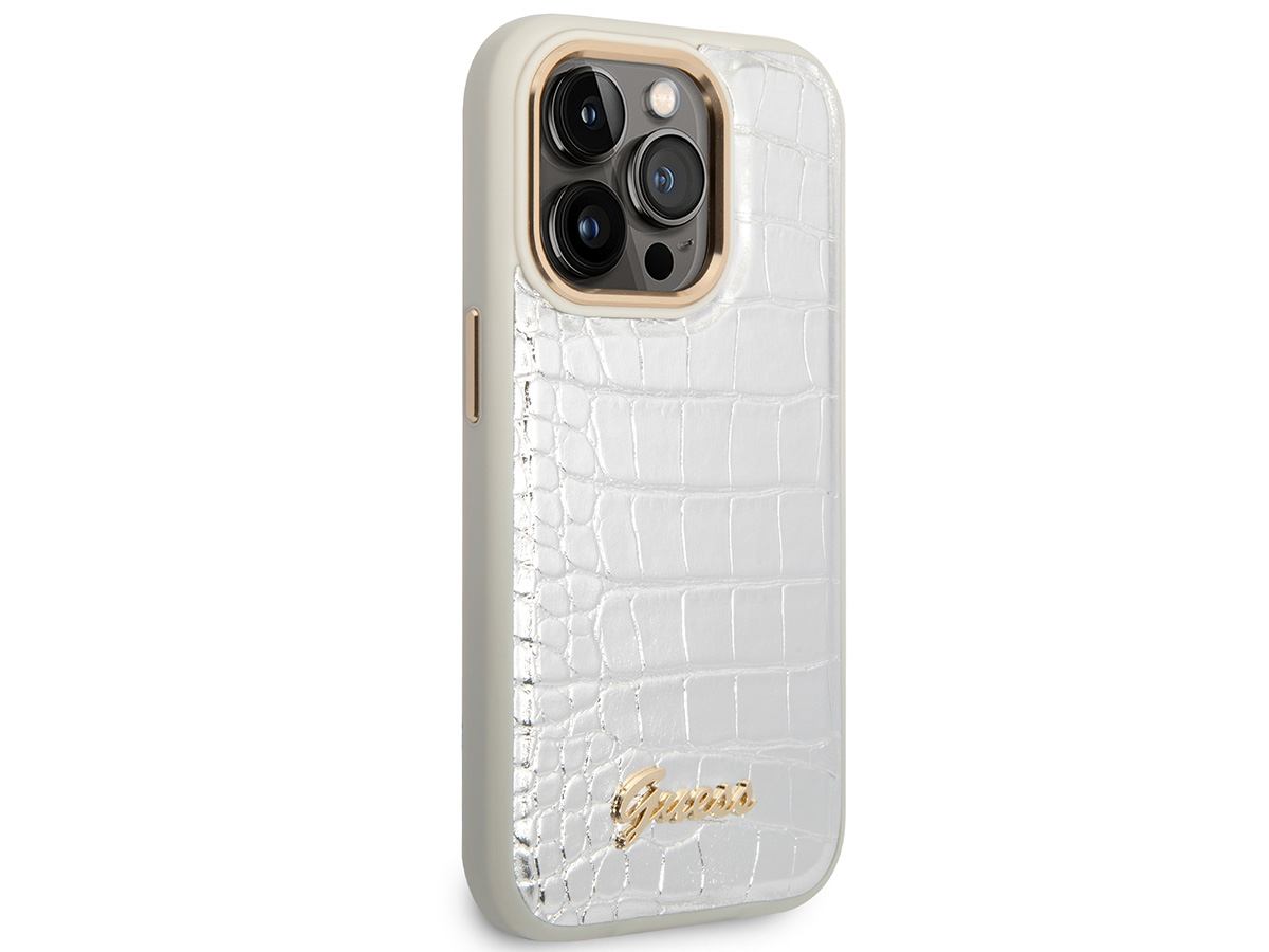 Guess Glossy Croco Case Zilver - iPhone 14 Pro hoesje