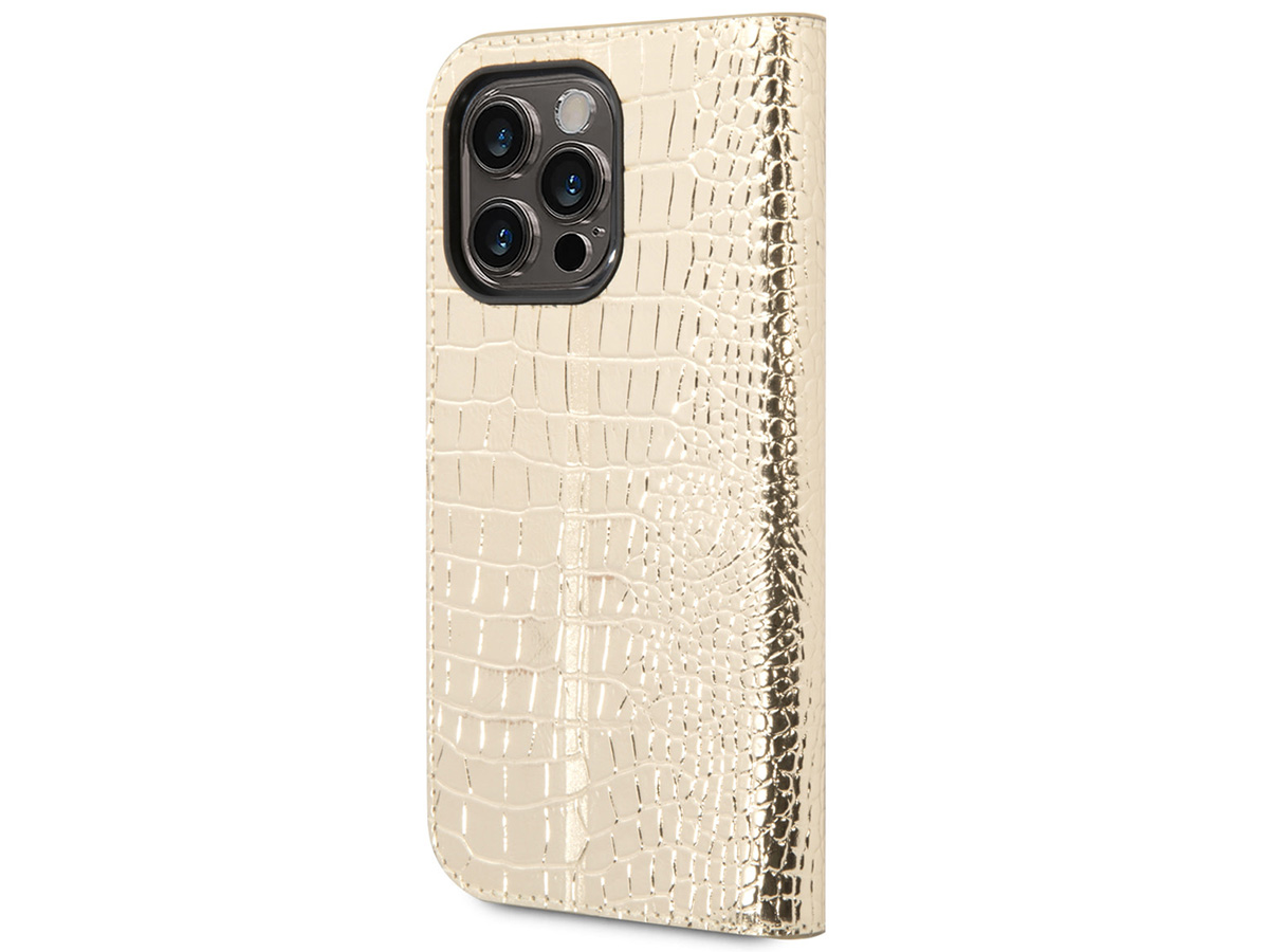 Guess Croco Folio Wallet Case Goud - iPhone 14 Pro Max hoesje