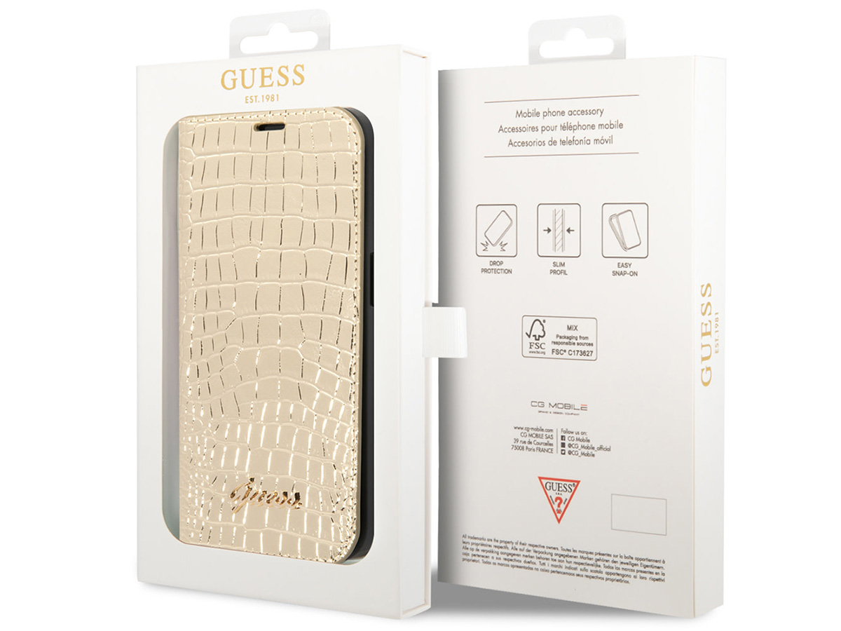 Guess Croco Folio Wallet Case Goud - iPhone 14 Pro Max hoesje