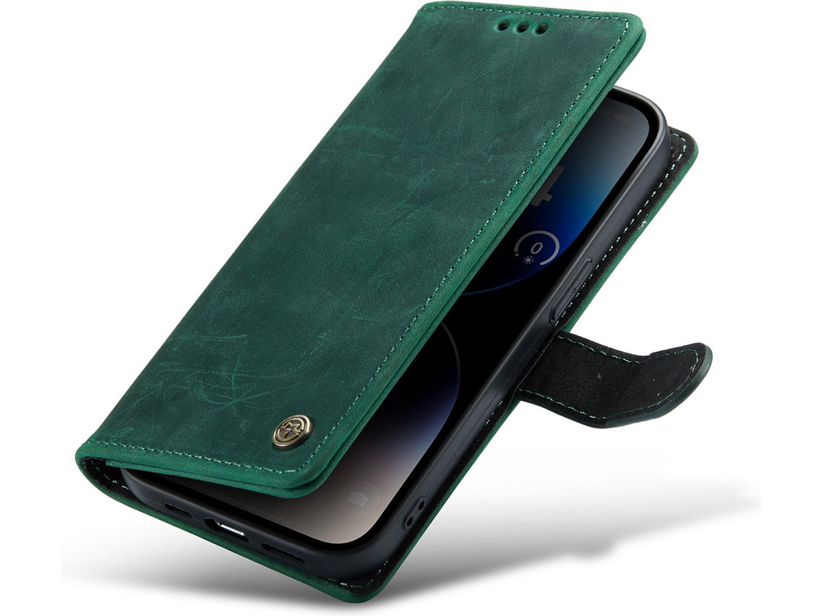 CaseMania Vintage Leather Case Groen - iPhone 15 hoesje