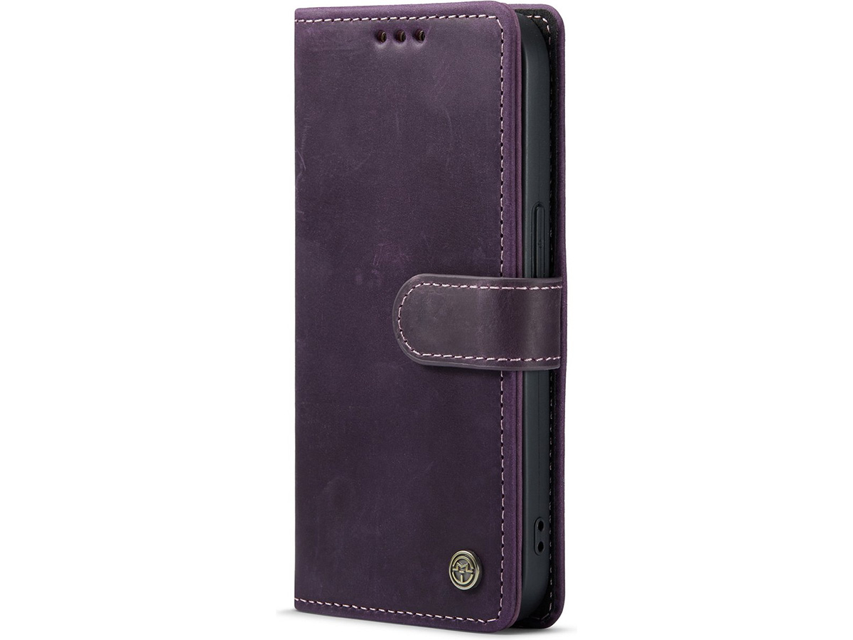 CaseMania Vintage Leather Case Paars - iPhone 15 hoesje