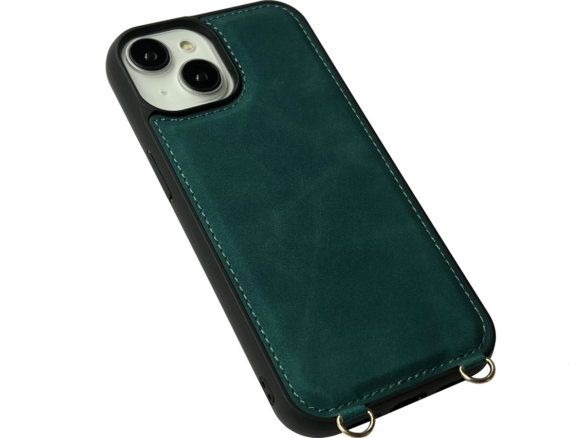 CaseMania 2in1 Koord Case met MagSafe Spiegel Wallet Groen - iPhone 15 Hoesje