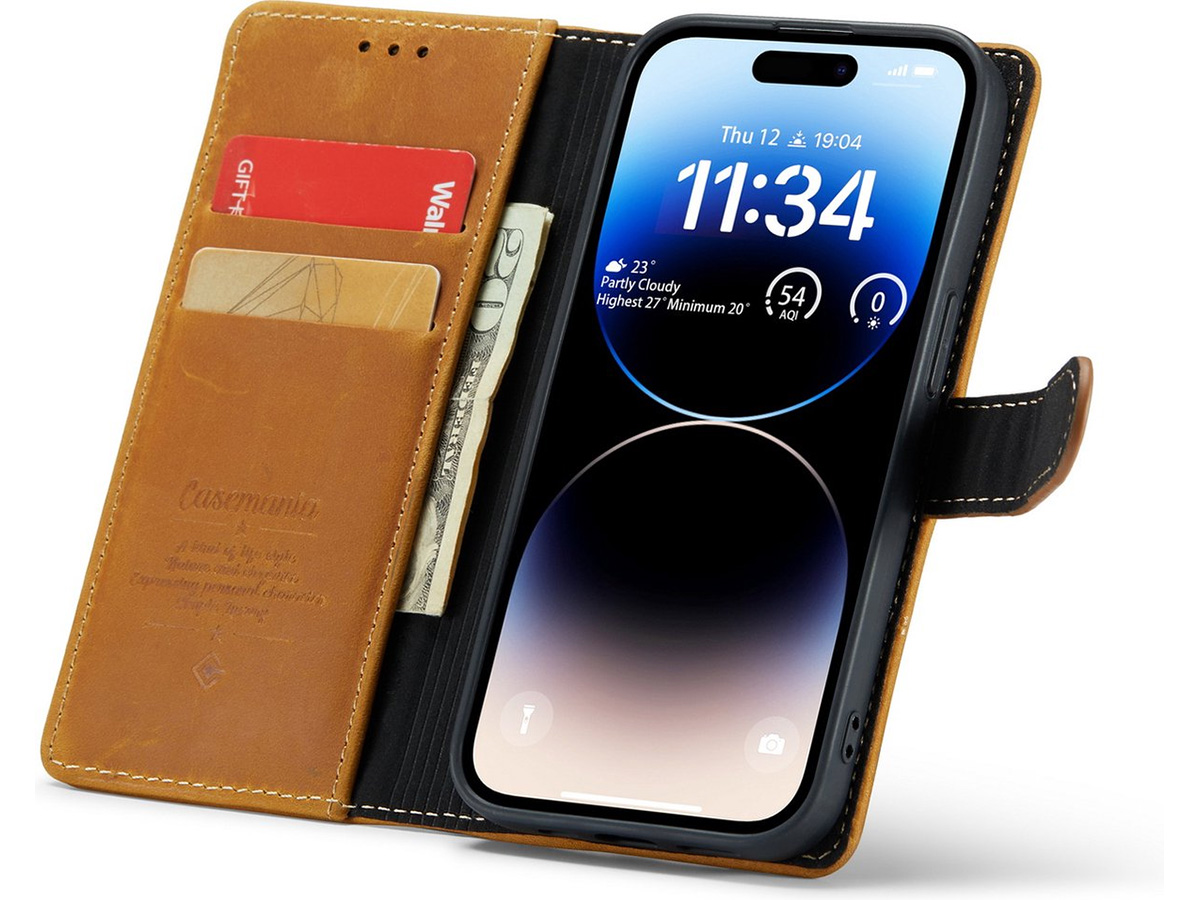 CaseMania Vintage Leather Case Cognac - iPhone 15 hoesje