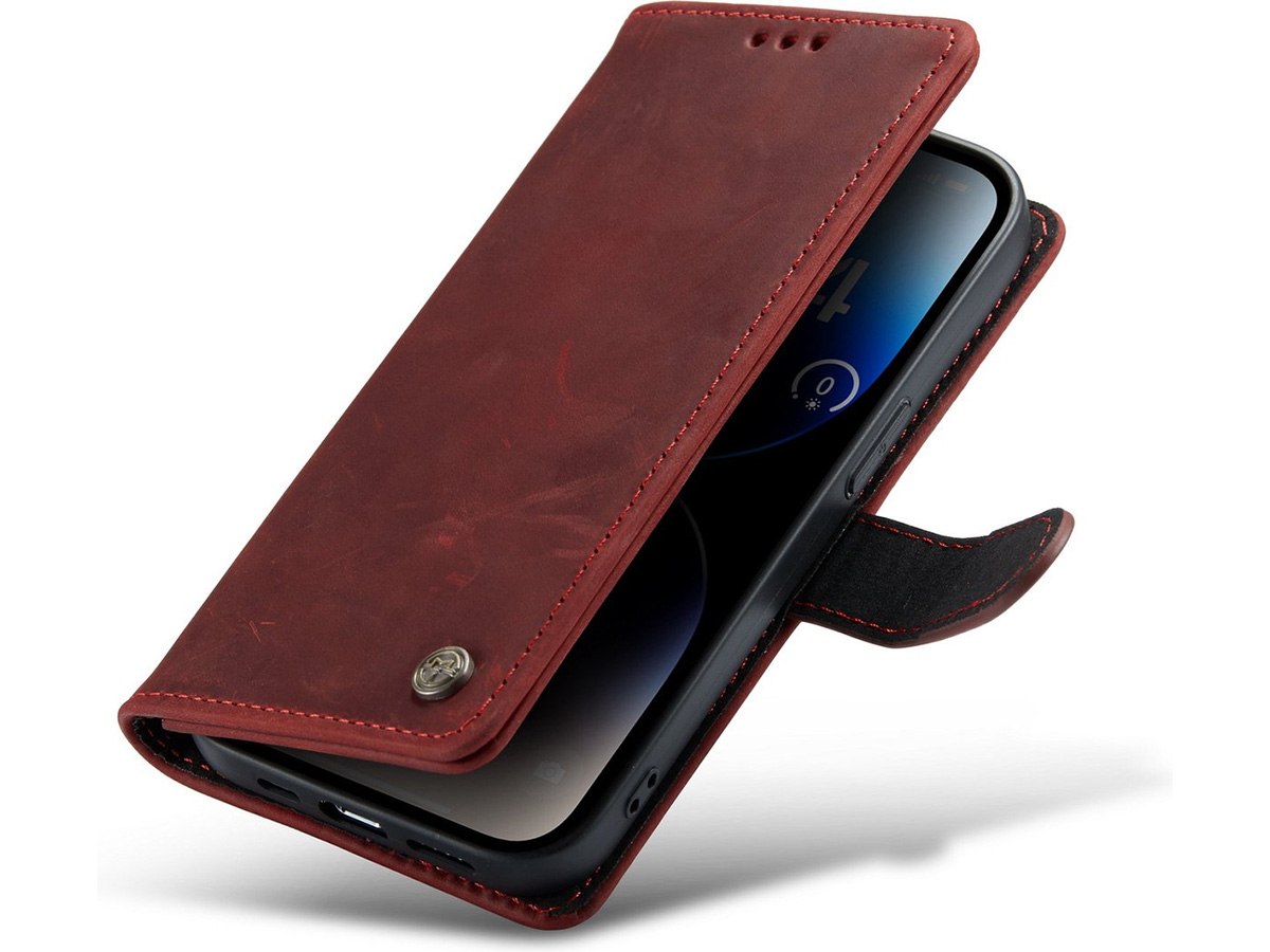 CaseMania Vintage Leather Case Rood - iPhone 15 hoesje