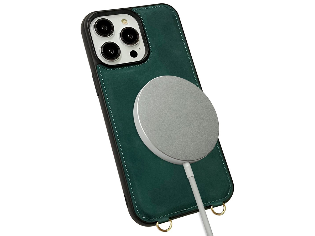 CaseMania 2in1 Koord Case Spiegel Wallet Groen - iPhone 15 Pro Max Hoesje