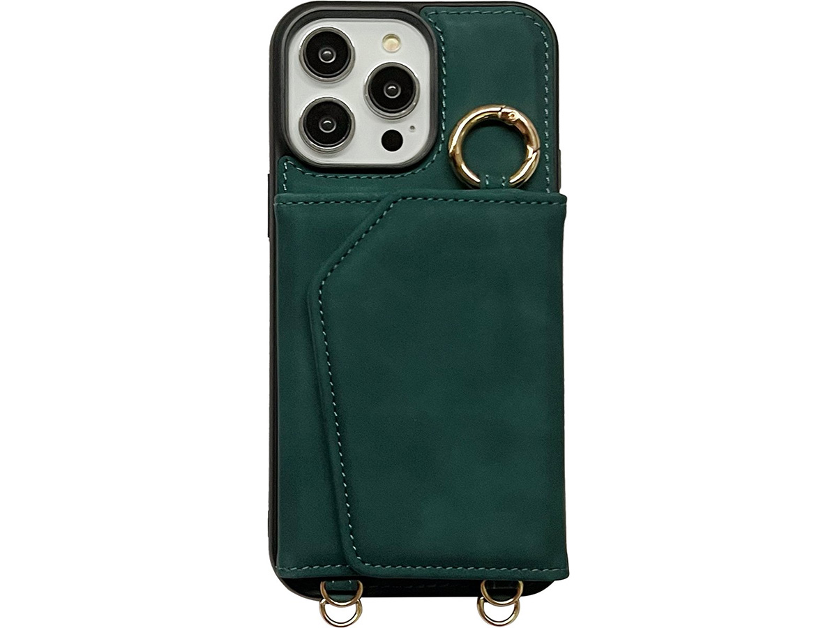 CaseMania 2in1 Koord Case met MagSafe Spiegel Wallet Groen - iPhone 15 Pro Hoesje