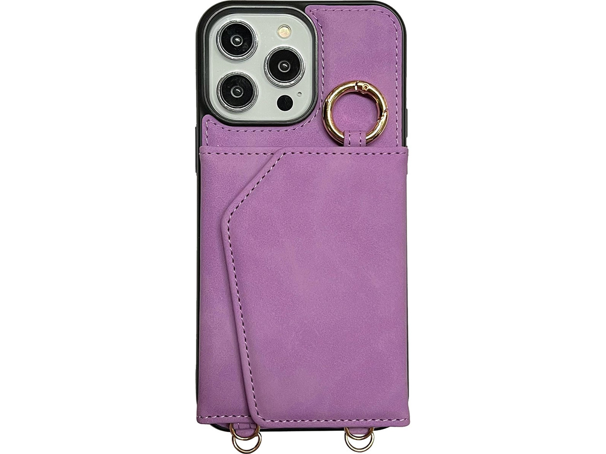 CaseMania 2in1 Koord Case met MagSafe Spiegel Wallet Paars - iPhone 15 Pro Hoesje