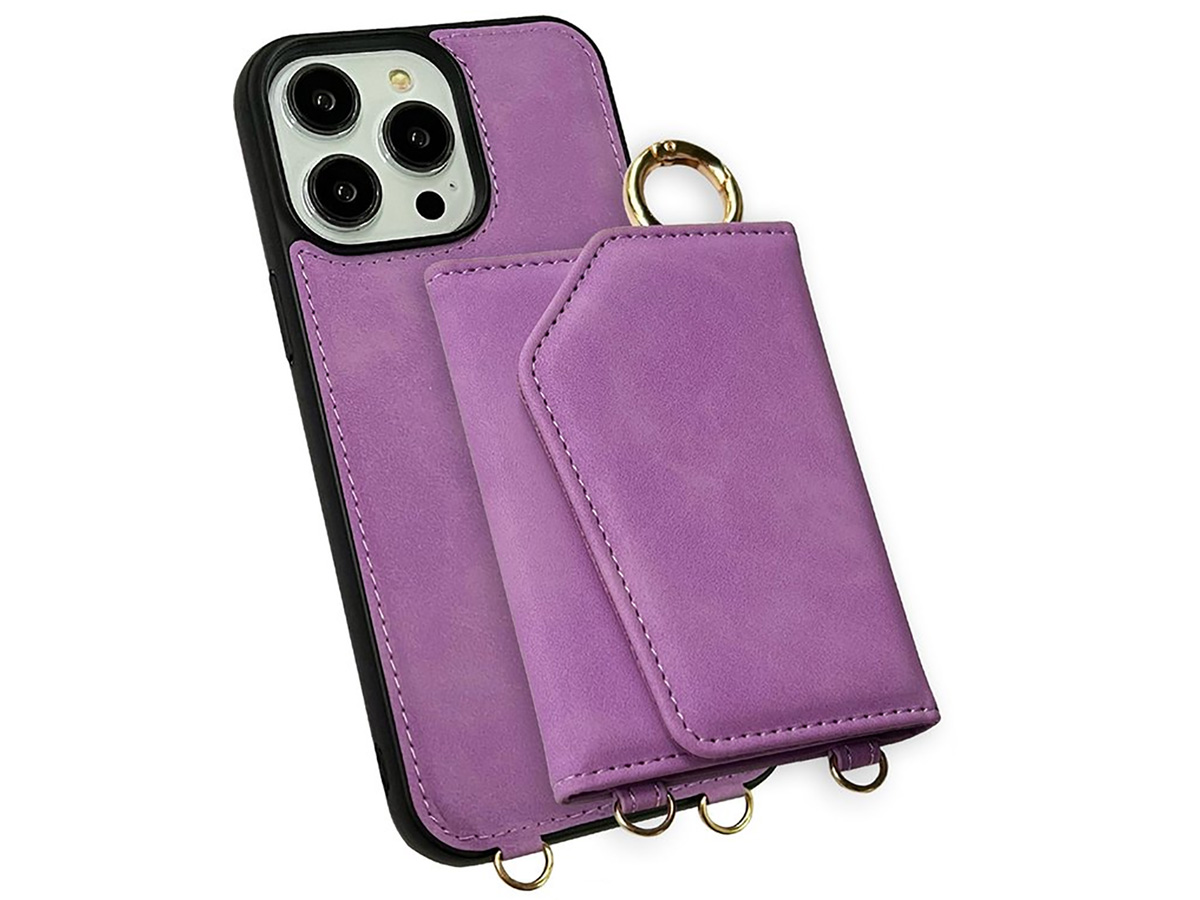 CaseMania 2in1 Koord Case Spiegel Wallet Paars - iPhone 15 Pro Max Hoesje