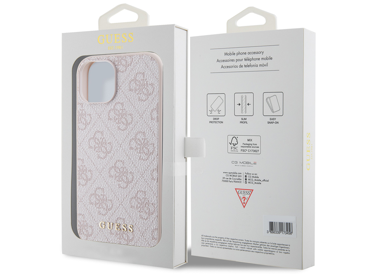 Guess 4G Monogram Case Roze - iPhone 15 hoesje