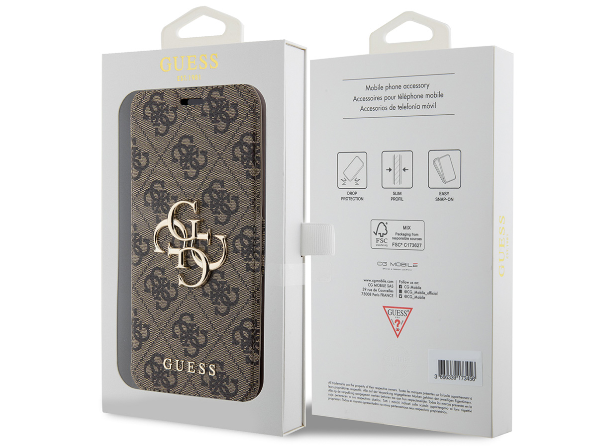 Guess Big 4G Monogram Bookcase Bruin - iPhone 15 hoesje