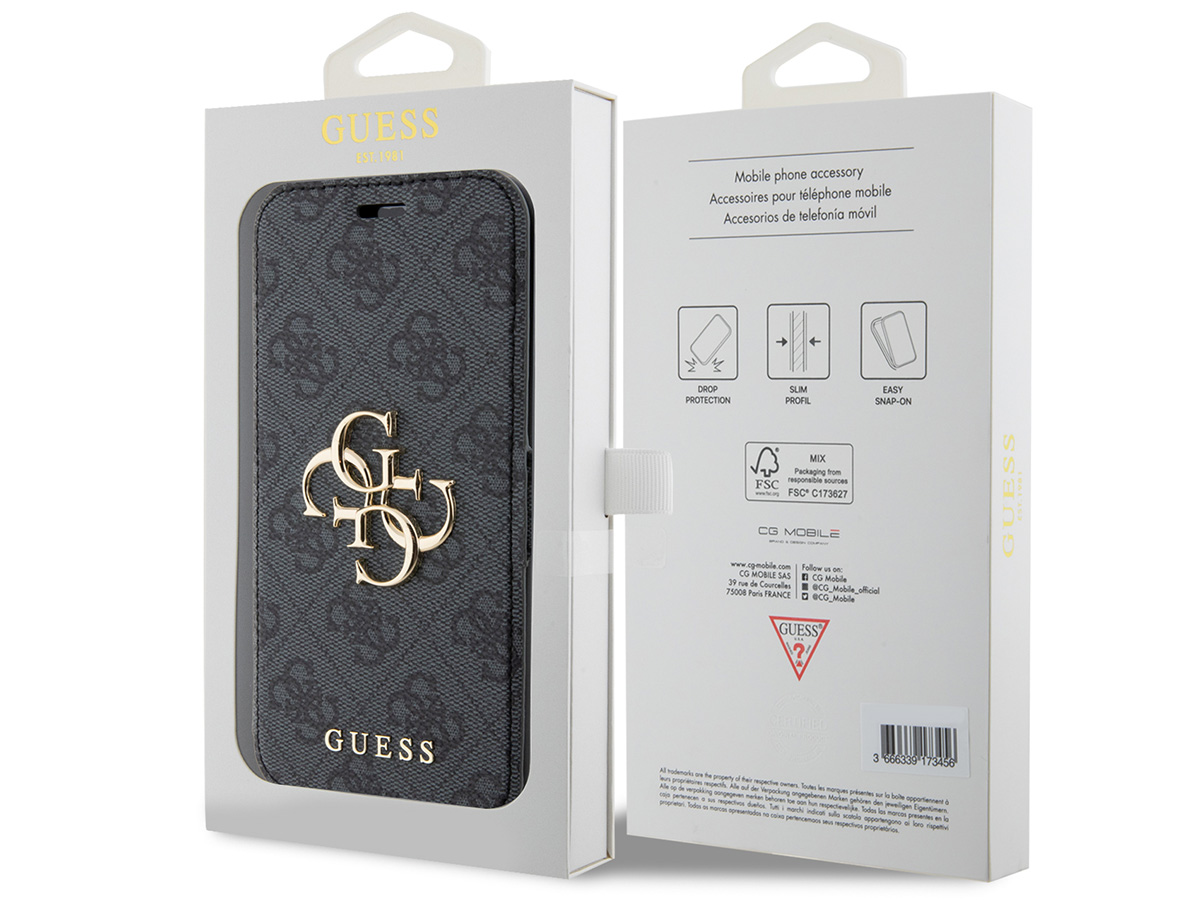 Guess Big 4G Monogram Bookcase Grijs - iPhone 15 hoesje