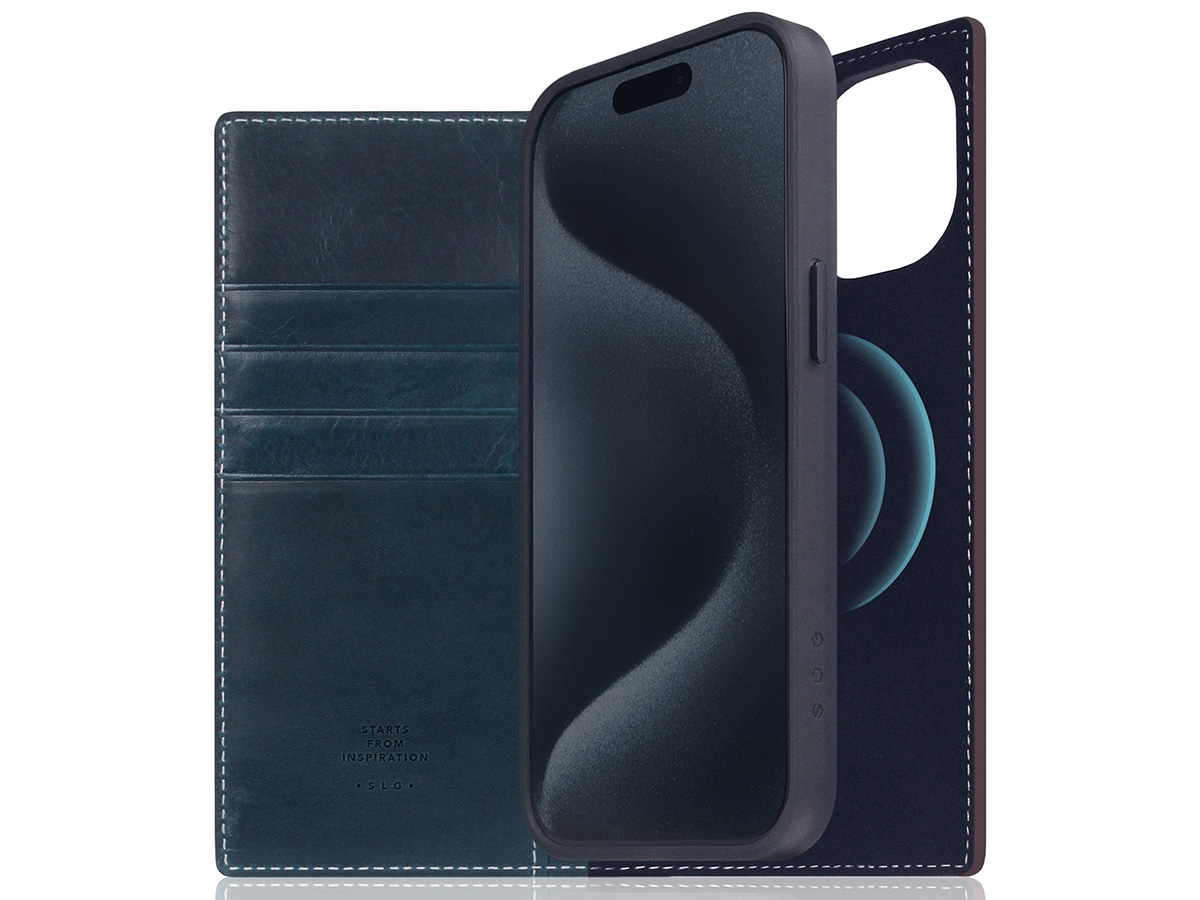 SLG Design D7 Italian Wax Leer Blauw - iPhone 15 hoesje