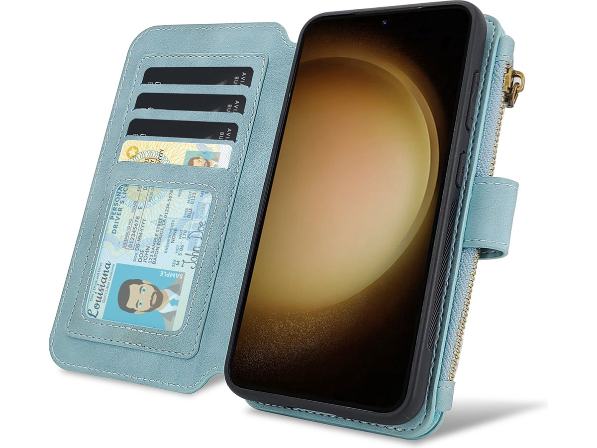 CaseMania 2in1 Wallet Ritsvak Case Aqua - iPhone 15 Plus Hoesje