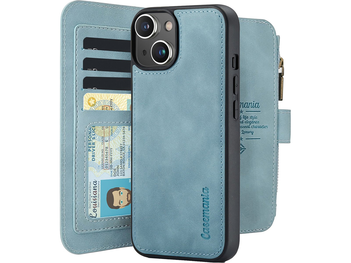 CaseMania 2in1 Wallet Ritsvak Case Aqua - iPhone 15 Plus Hoesje