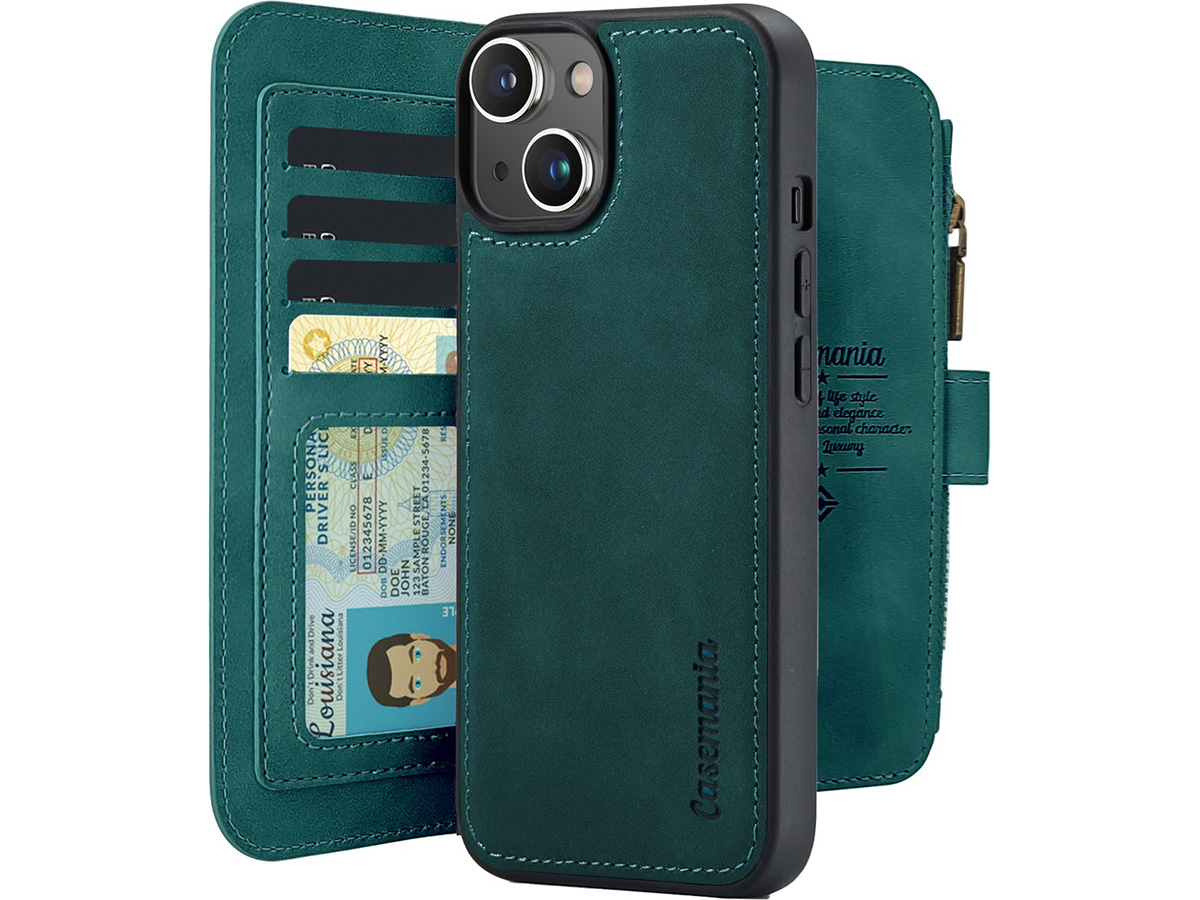 CaseMania 2in1 Wallet Ritsvak Case Groen - iPhone 15 Plus Hoesje