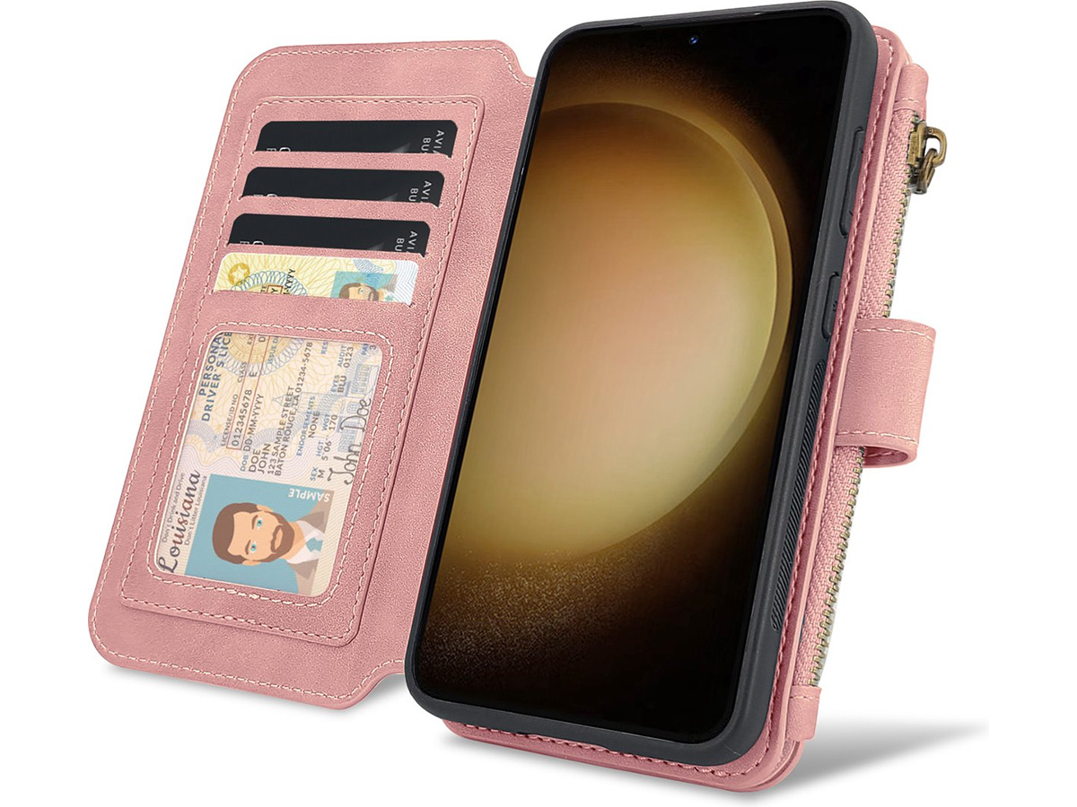 CaseMania 2in1 Wallet Ritsvak Case Roze - iPhone 15 Plus Hoesje