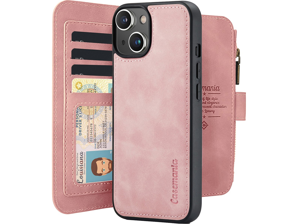 CaseMania 2in1 Wallet Ritsvak Case Roze - iPhone 15 Plus Hoesje