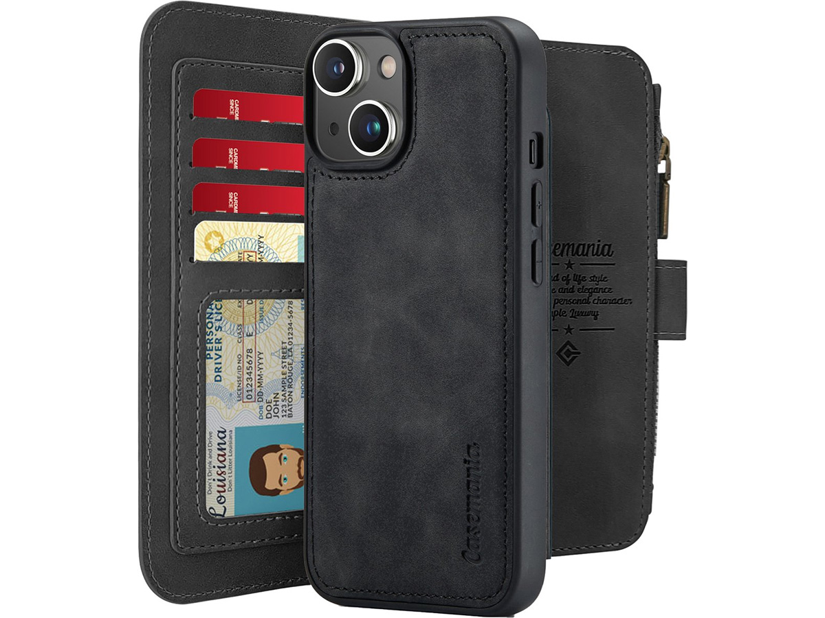 CaseMania 2in1 Wallet Ritsvak Case Zwart - iPhone 15 Plus Hoesje