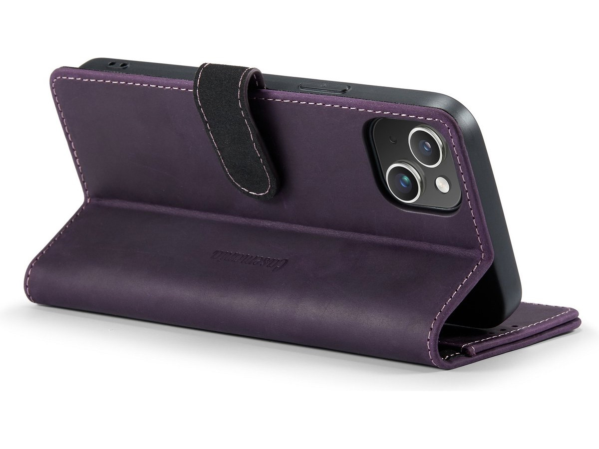 CaseMania Vintage Leather Case Paars - iPhone 15 Plus hoesje