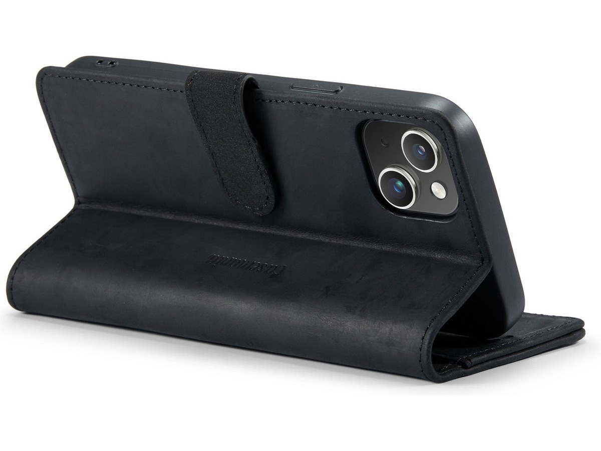 CaseMania Vintage Leather Case Zwart - iPhone 15 Plus hoesje