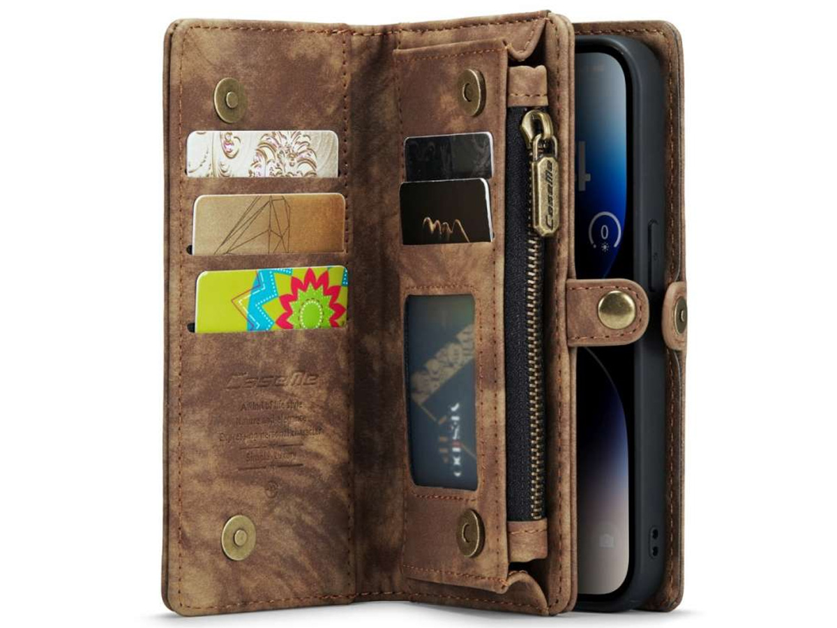 CaseMe 2in1 Wallet Case met Ritsvak Bruin - iPhone 15 Plus Hoesje